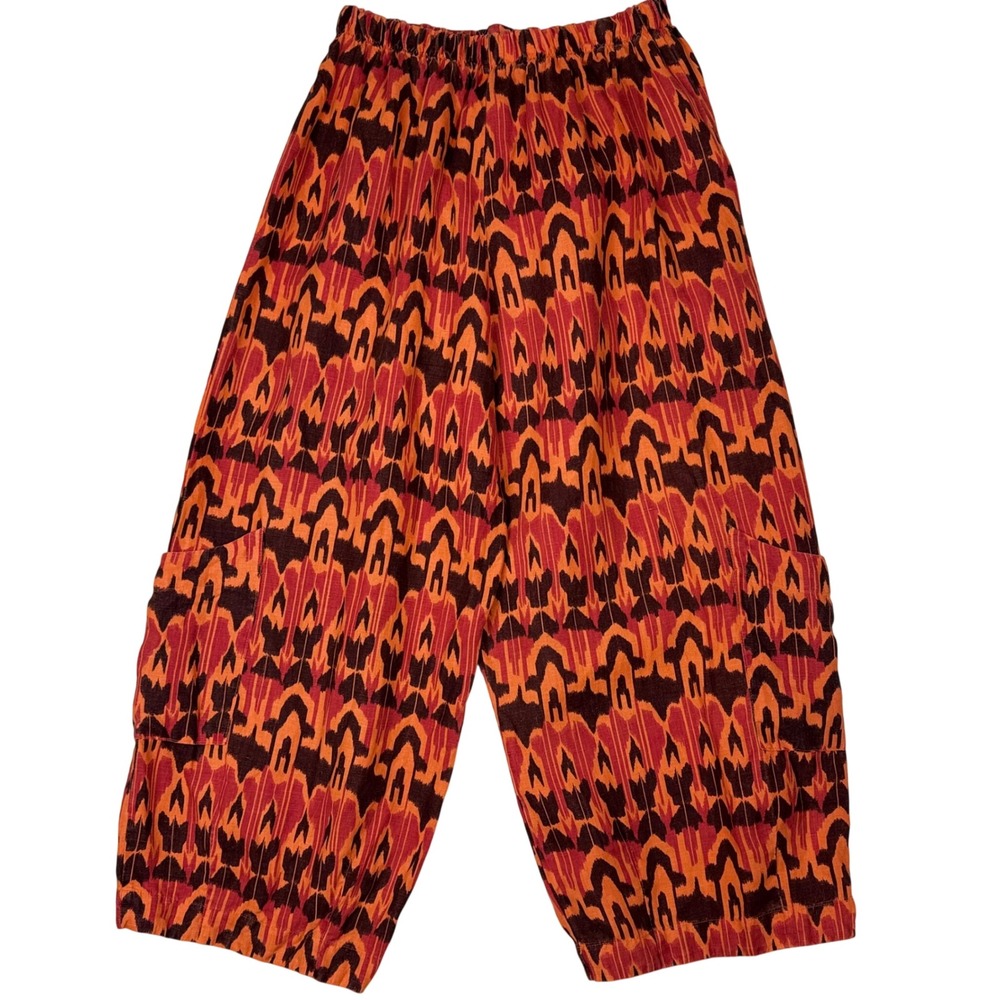 Bryn Walker Linen Ikat Print Wide Leg Crop Pants Womens Medium  USA Made Artsy